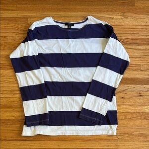 J.Crew Women’s Striped Long Sleeve Shirt in Dark Purple and White Size XS